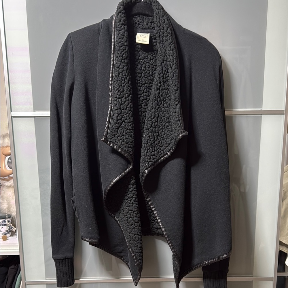Abercrombie Black Open Front Cardigan with Sherpa Lining